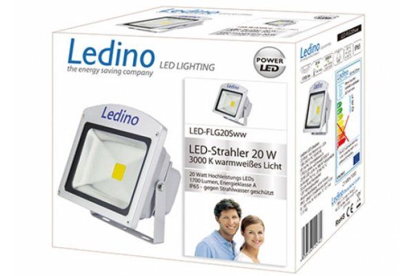 Ledino LED Schijnwerper 230v 20W 3000K ZILVER