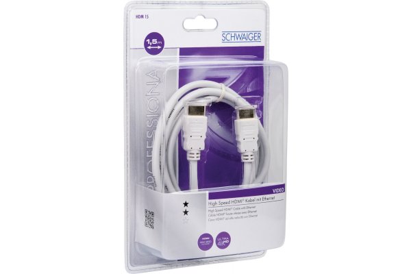 SCHWAIGER HIGH SPEED HDMI KABEL 1,5 MET ETHERNET WIT