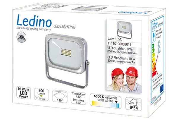 Ledino LED Schijnwerper 230v 10W 800lm 6500k zilver Laim