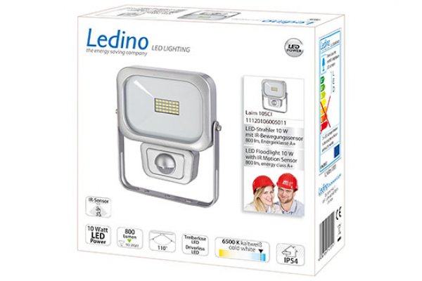 Ledino LED schijnwerper met sensor 10W 6500k zilver Laim