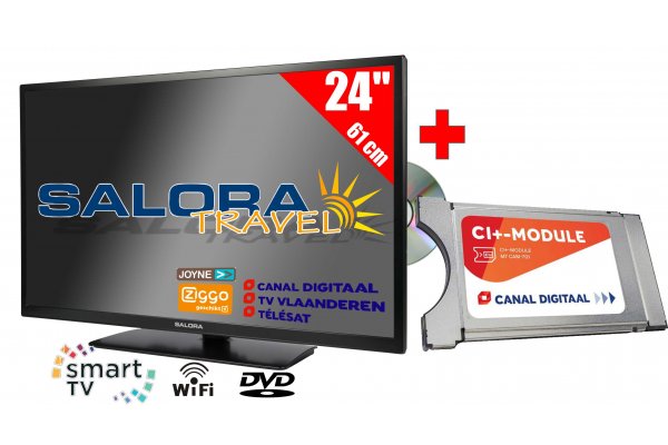Salora 24" Travel TV 12/230 Smart Foxum DVD + CD Cam-803