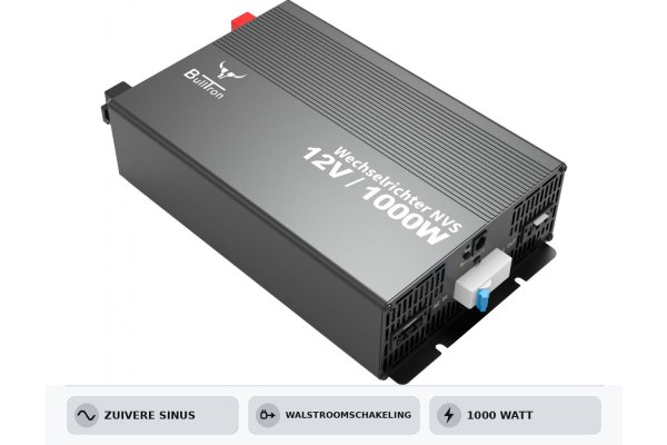 BullTron Omvormer 1000W-12V/230V Automaat + aan/uit schakel.