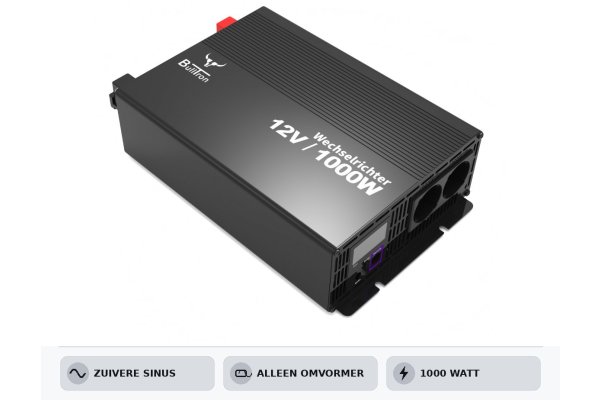 BullTron Omvormer 1000W-12V/230V + aan/uit schakelaar