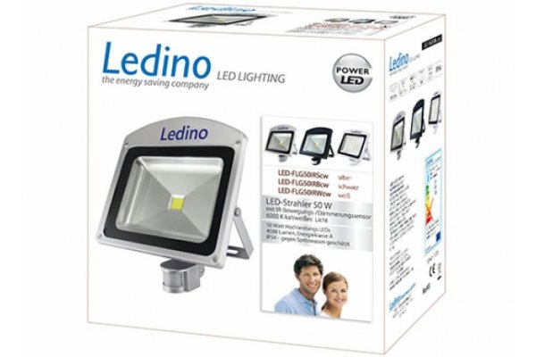 Ledino LED schijnwerper met sensor 50W 6000K ZILVER